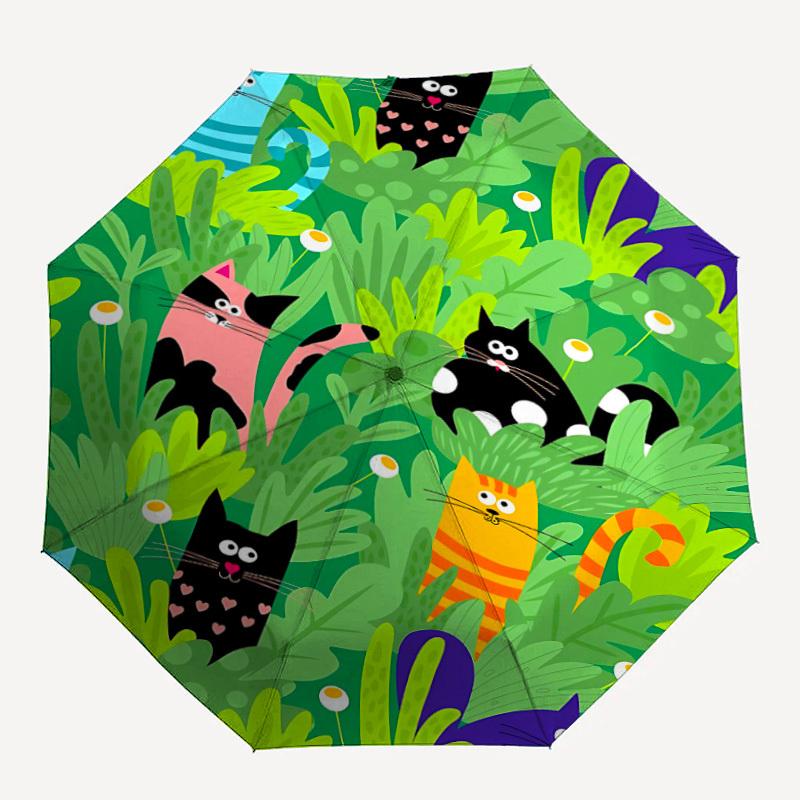 

1pc Cat Jungle Fashionable Automatic Opening/Closing Folding Umbrella with 8 Bones, Windproof Portable, Daily Use069
