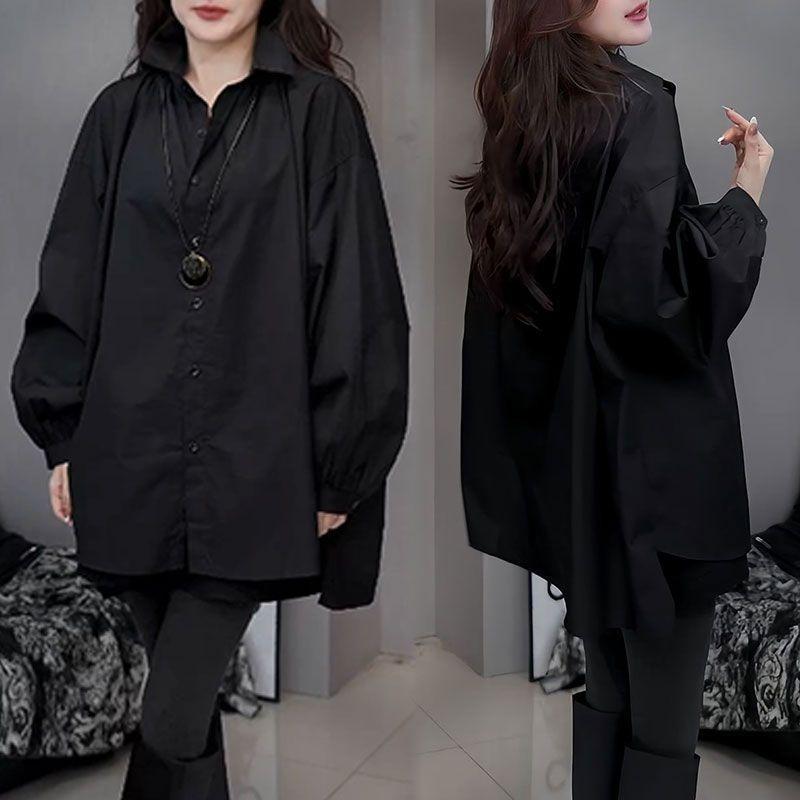 Spring Fashion Loose Fit Solid Color Shirt Trendy Oversized Long Top for Women Casual Commute