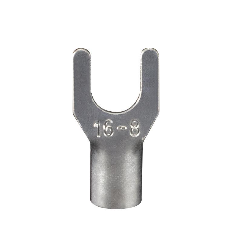 CJH UT10-6/8 Silver Plated Brass/Red Copper Fork Terminal, 500 Pcs, Cold Crimp Bare Wire Copper Lug.
