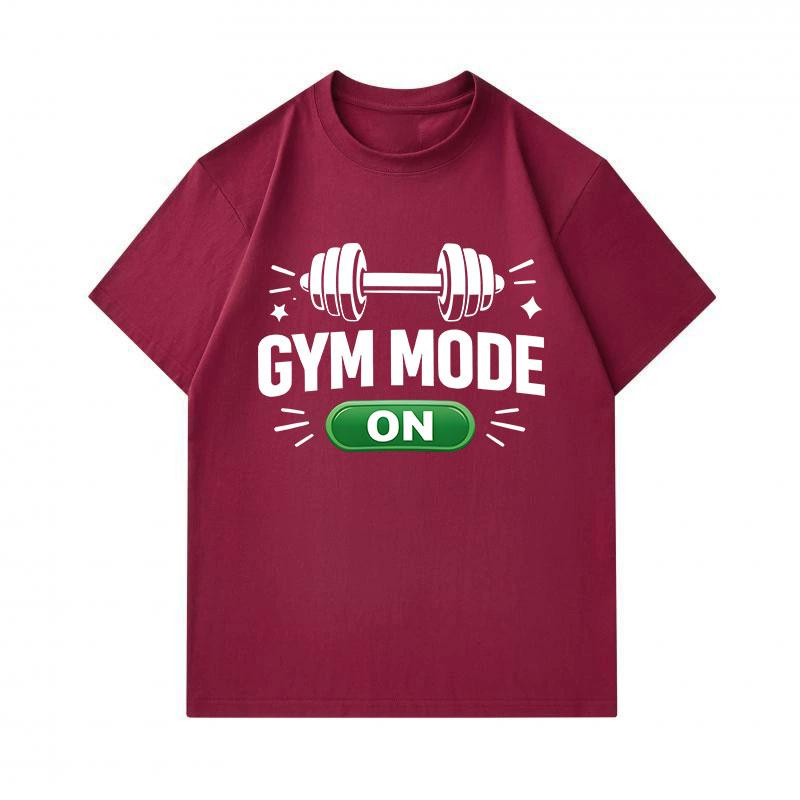 Mens 100% Cotton Crew Neck Short Sleeve T-Shirt, Casual Funny Gym Mode On Dumbbell Print Tees, Fitness Workout Athletic Pullover Tops for Daily Gym We