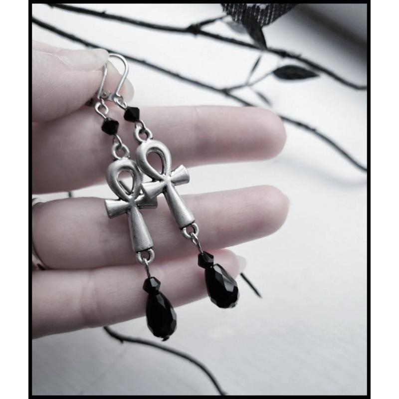 Elegant Gothic Cross Glass Crystal Dangle Earrings