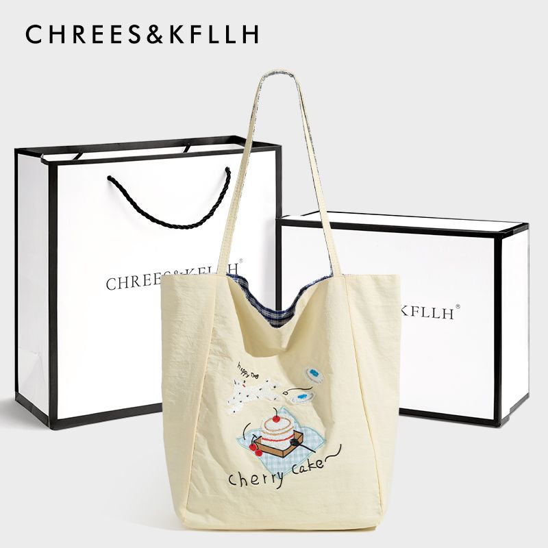 

Chrees & Kfllh Large Capacity Canvas Bag Women 2025 New Niche Commuter Double-sided Back Shoulder Tote Bag Picnic puppy beige + counter custom gift box