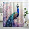 Peacocks Shower Curtains Chinese Birds Feather Bathroom Curtains Retro Flower Waterproof Polyester Bathtub Screen With Hooks