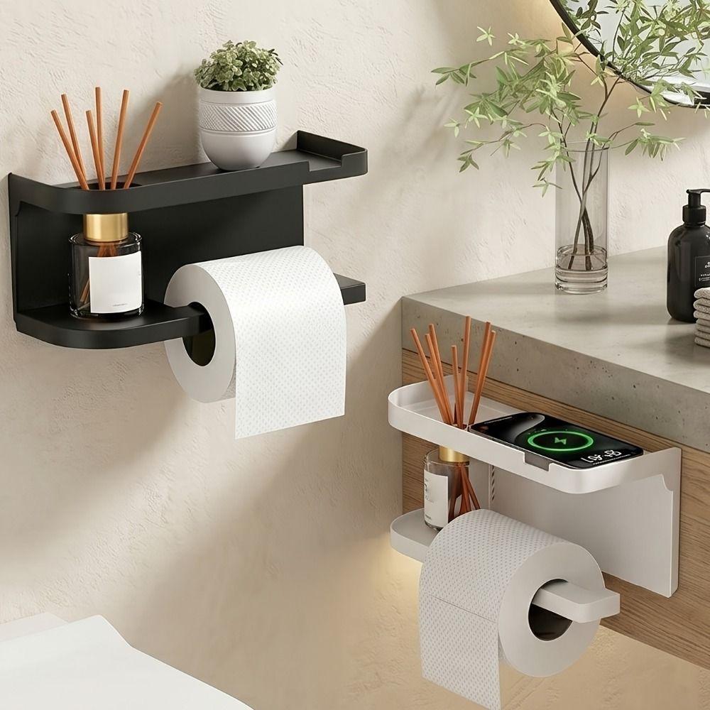 Wall Mounted Toilet Roll Paper Holder Self Adhesive Seasoning Bottle Storage Rack Kitchen