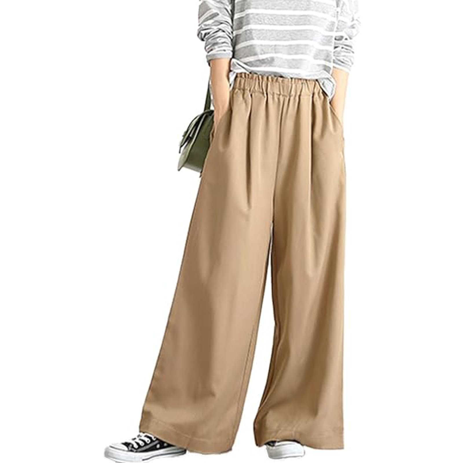 

Wide Long Elastic With Loose For Commuting to Work or School [Tuten] Pants, Straight, Women s, Pants, Waist, Plain, Pants, Pockets, Fit, Stylish,