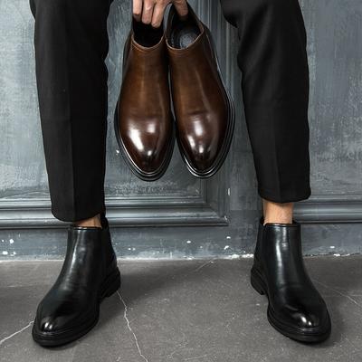 Stivaletti Chelsea Autunno Inverno 2024 Moda Stile Britannico Stivaletti alla Caviglia da Uomo Punta Appuntita Scarpe da Festa Nero Marrone D194