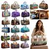 Quilted Travel Duffel Bag with Surfboard and Van Print Lightweight Large Capacity Carry-On Weekend Bag for Men and Women