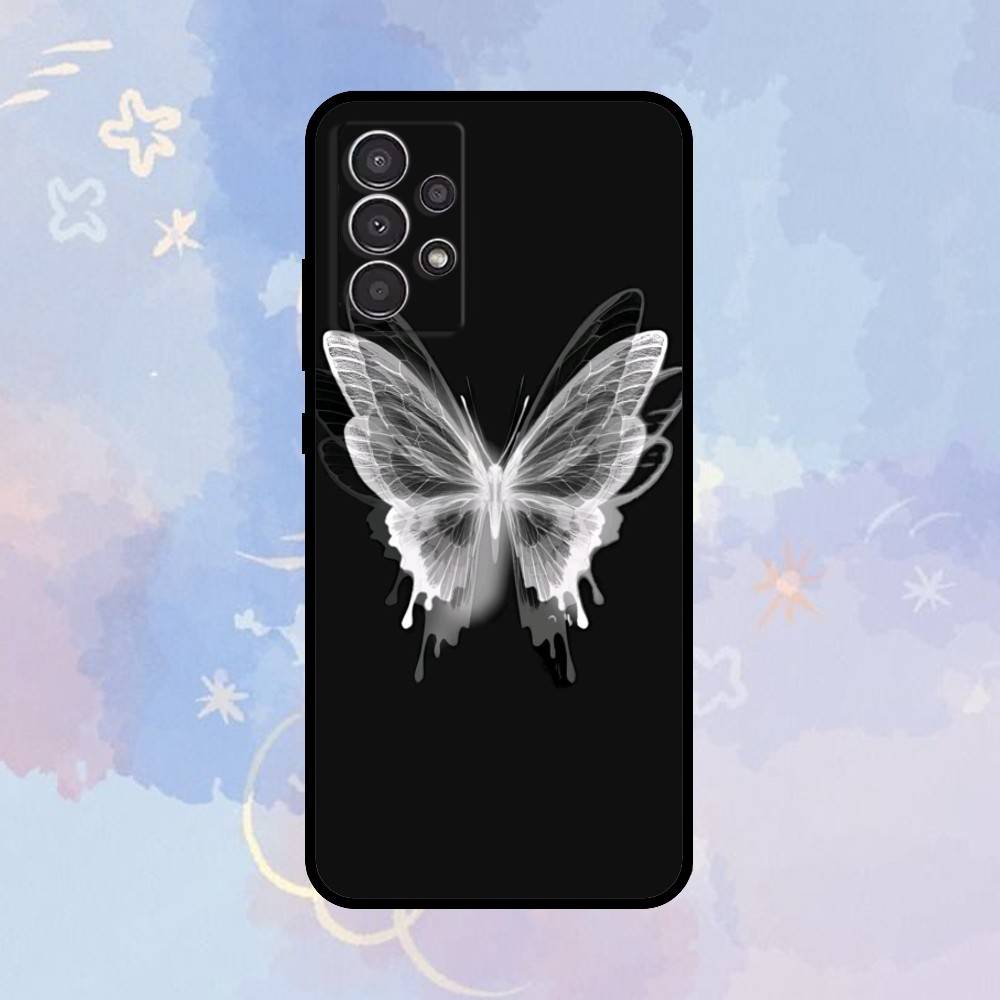 AAA Black Butterfly  Phone Case For Samsung Galaxy A73,A72,A71,A70,A53,A52,A51,Others Soft Black Cover Samsung a51 4g
