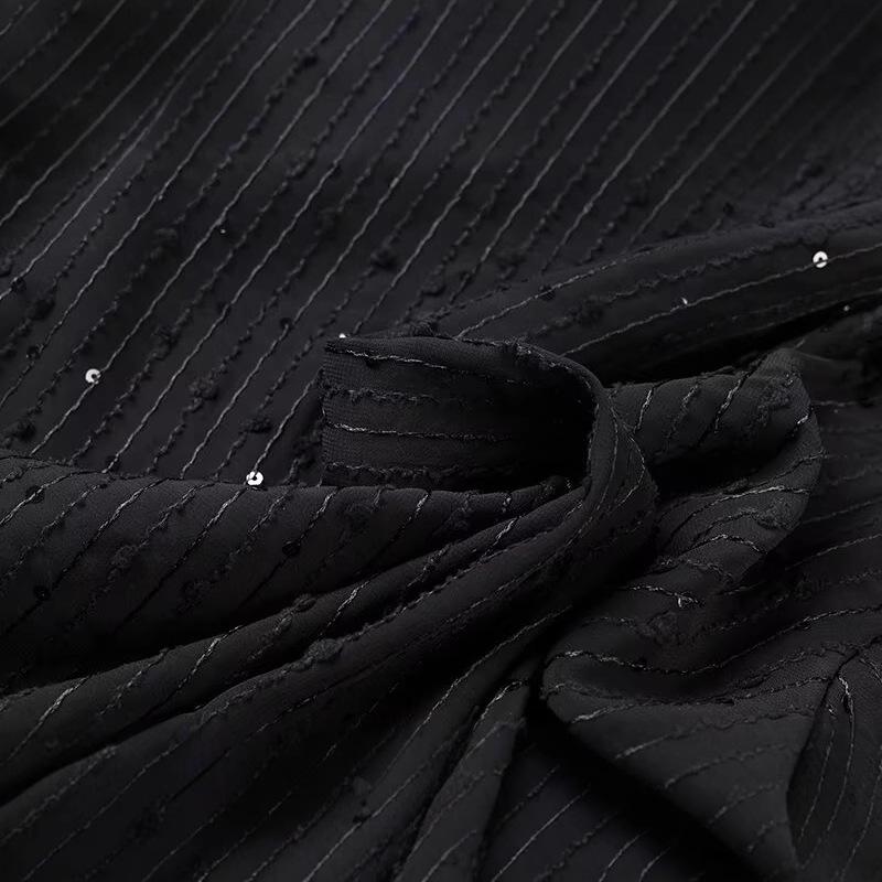 Spring 2025 Women's Fashion European & American Style Sequined Cutout Long-Sleeve Shirt