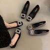 Black High Heels Women's Thick Heels 2025 Spring and Autumn New Rhinestone Versatile French Temperament Mary Jane Single Shoes Women's Head