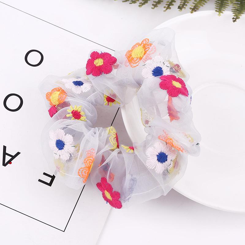 Korean Style Flower Embroidery Scrunchies - 2020 Cute Women's Hair Accessories