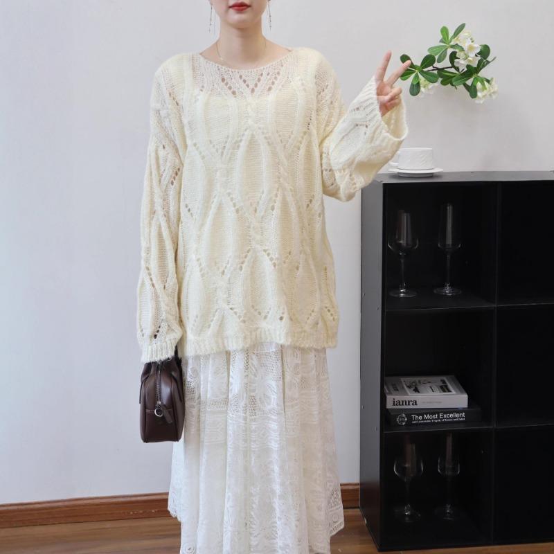 Early Autumn New Thin Hollow Loose Knitted Sweater Top Soft Waxy Gentle Wind Sweater Pullover Woman
