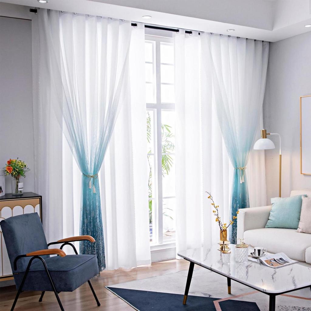 Multi Gradient Color Window Sheer Tulle Curtains for Living Room Bedroom Kitchen Organza Voile Curtain Home Decoration Drapes