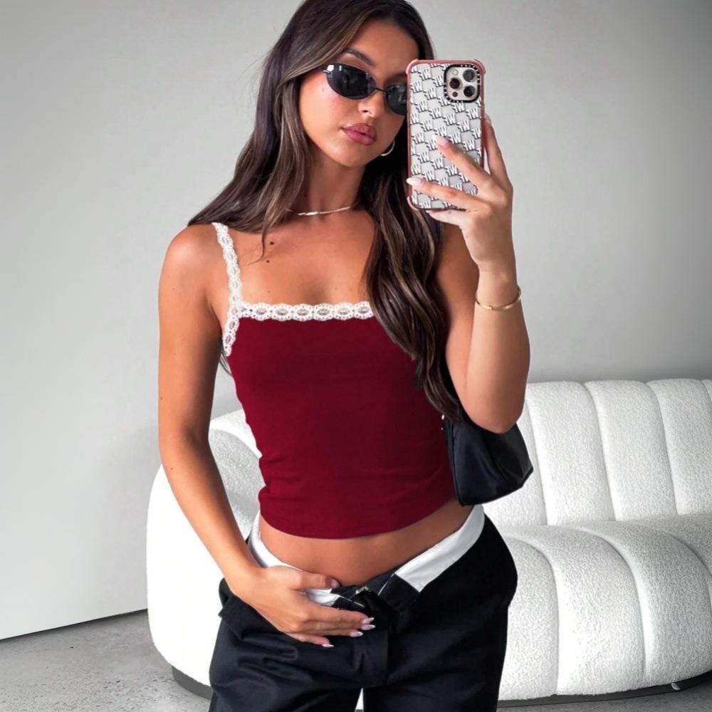 Spring and Summer New Women's Clothing Versatile European and American Style Sling Vest Lace Lace Short Top