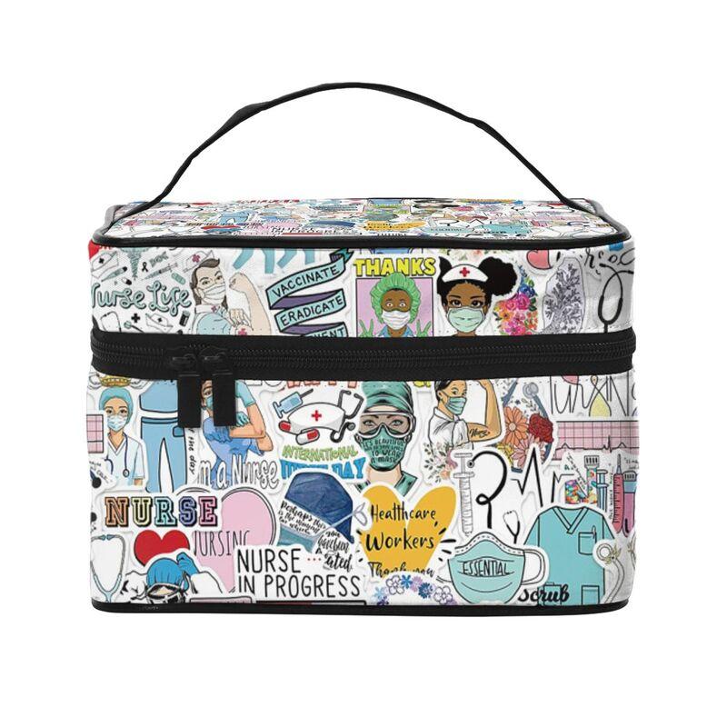 Große Make-up-Tasche Benutzerdefinierte Cartoon-Arzt Krankenschwester Enfermera En Apuros Tragbar Reißverschluss Reise Kosmetikpinsel Tasche Organizer