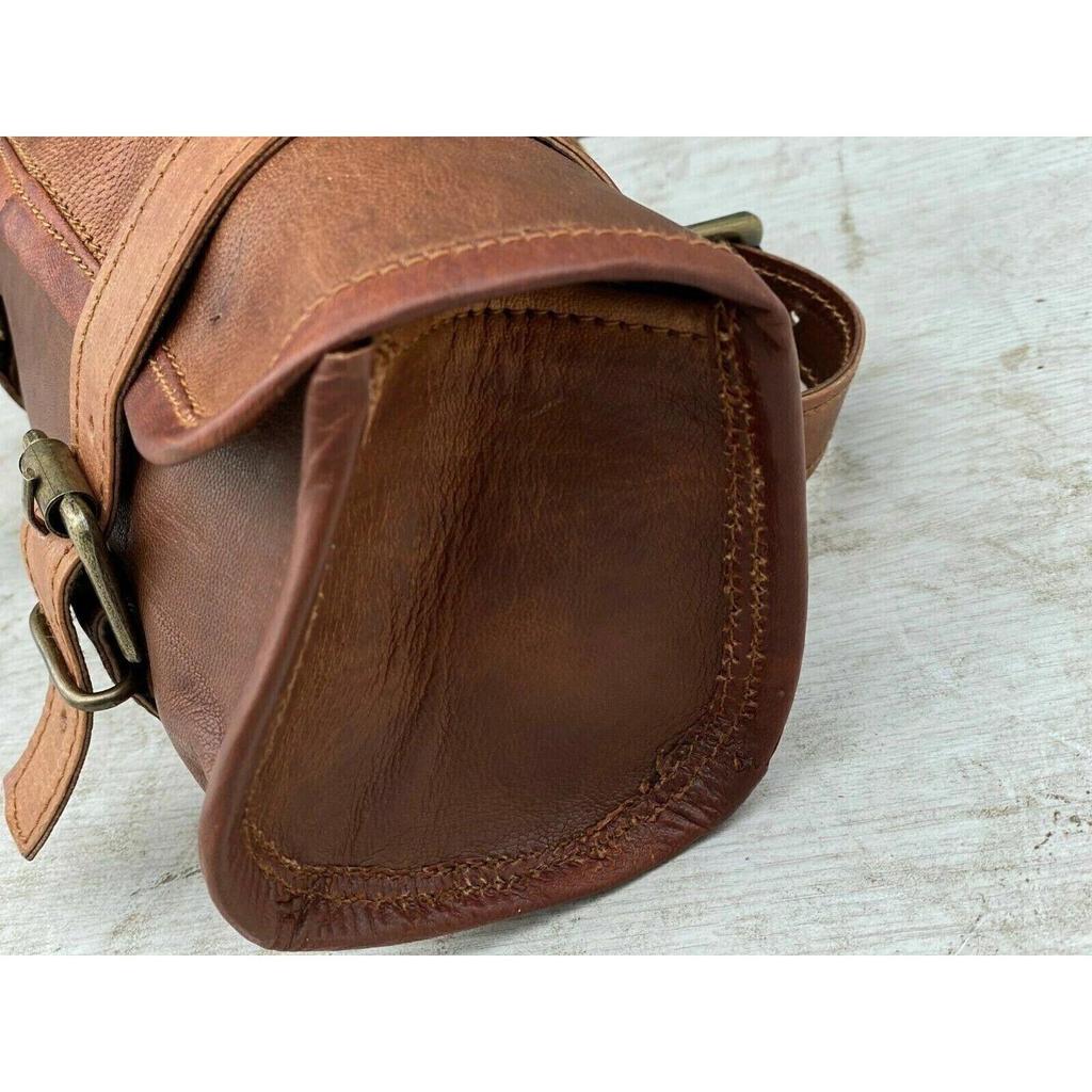 Bag Tool Motorcycle Leather Goat Strap Buckle Closure Brown Genuine Vintage New