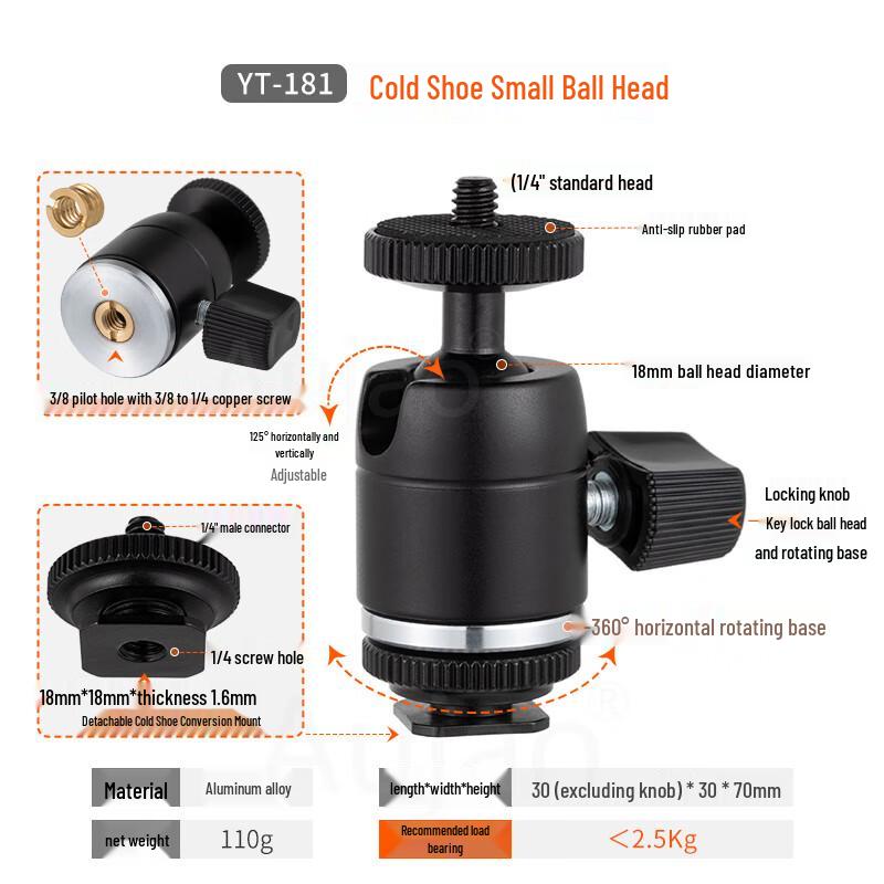 TEXIAN Universal Cold Shoe Ball Head Mount