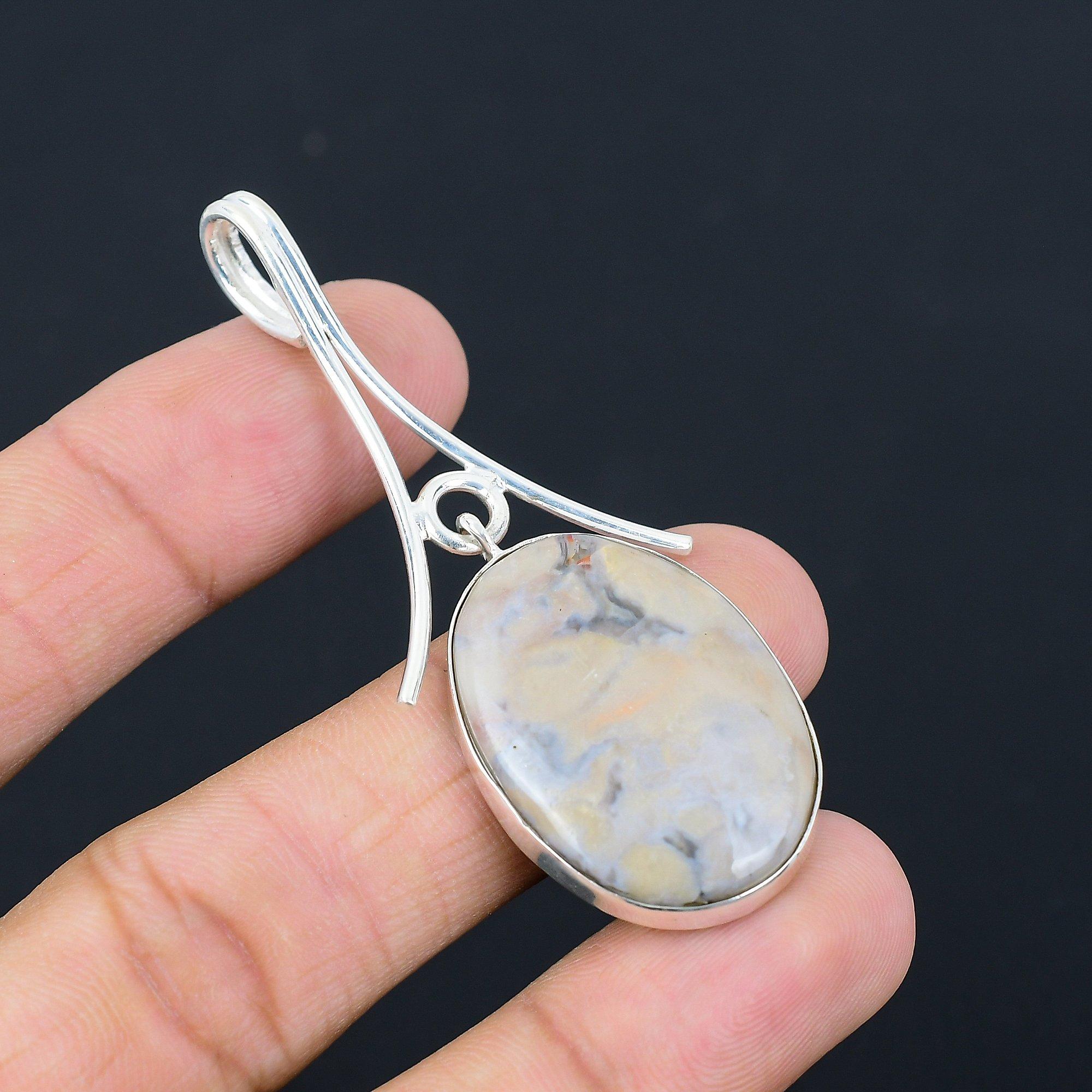 925 Sterling Silver Oval Porcelain Jasper Gemstone Daughter Unique Boho Pendant