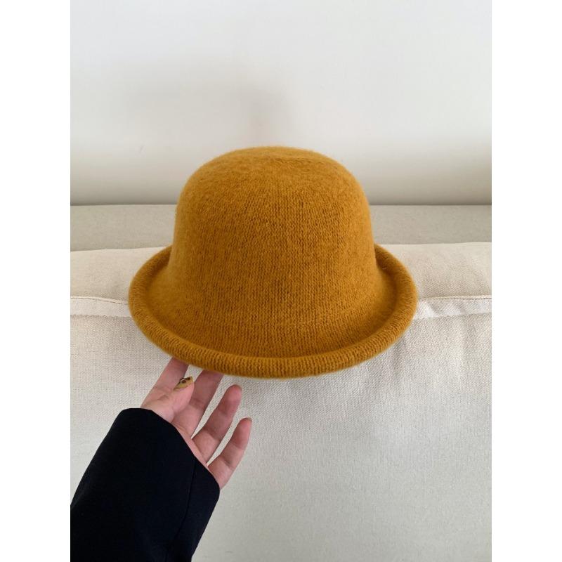Solid Color Rolled Edge Wool Fisherman Hat Women's Autumn and Winter High End Hat Face Showing Top Hat Dome Casual Basin Hat