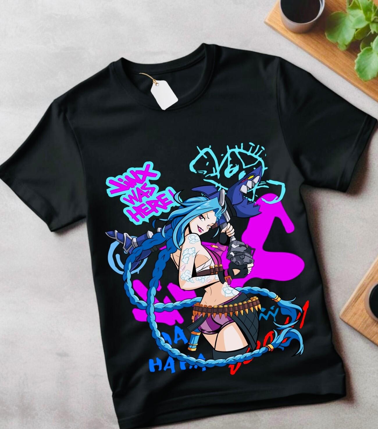 Jinx Arcane T-Shirt Mens Womens Tees Top Japanese Anime Cartoon Jinx Arcane Graphic T-Shirt Mens Womens Tees Top gift S