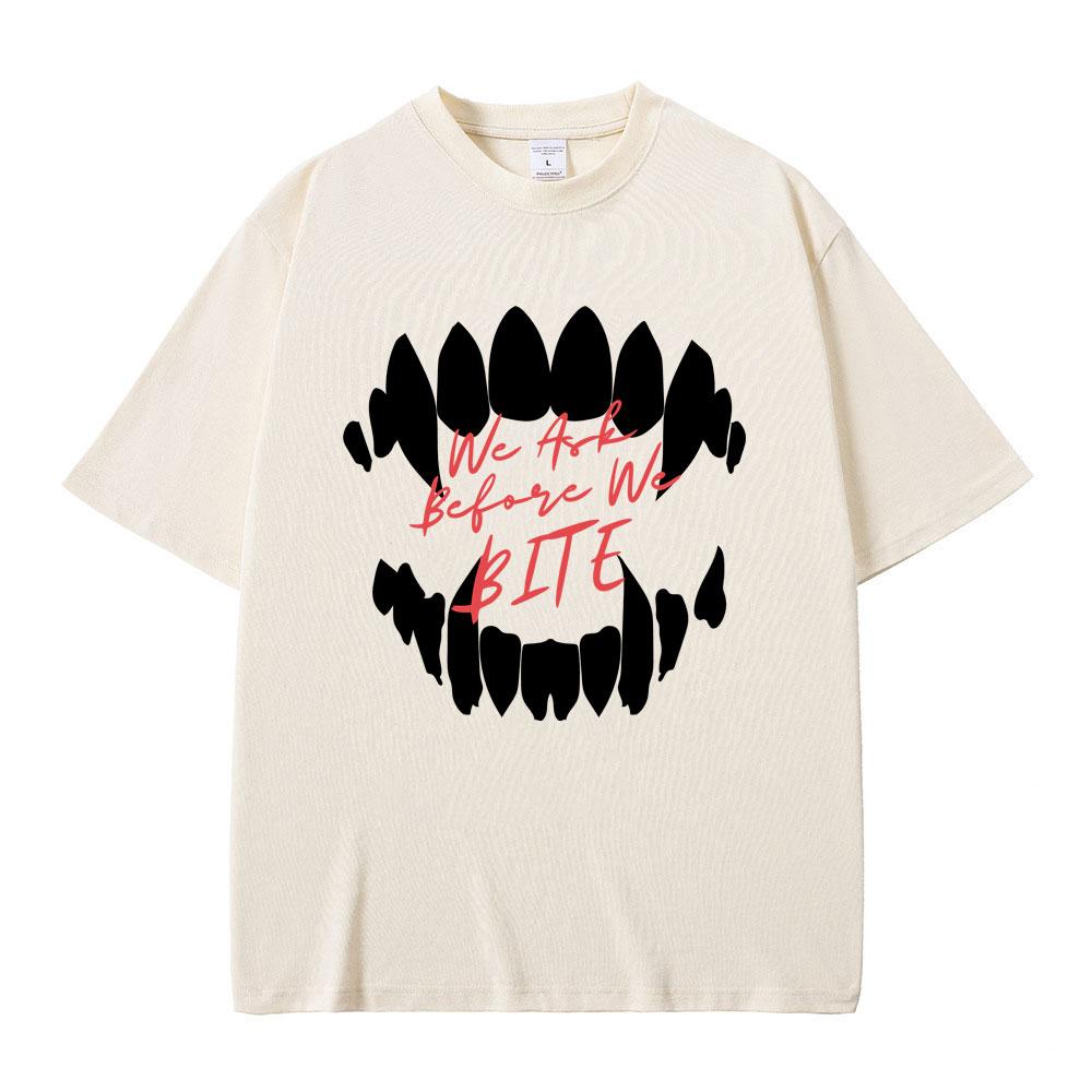 Game Baldurs Gate'3 Astarion We Ask Before We Bite Print T-shirt Men Hip Hop Vintage Gothic Tshirt Male Rock Oversized T Shirts