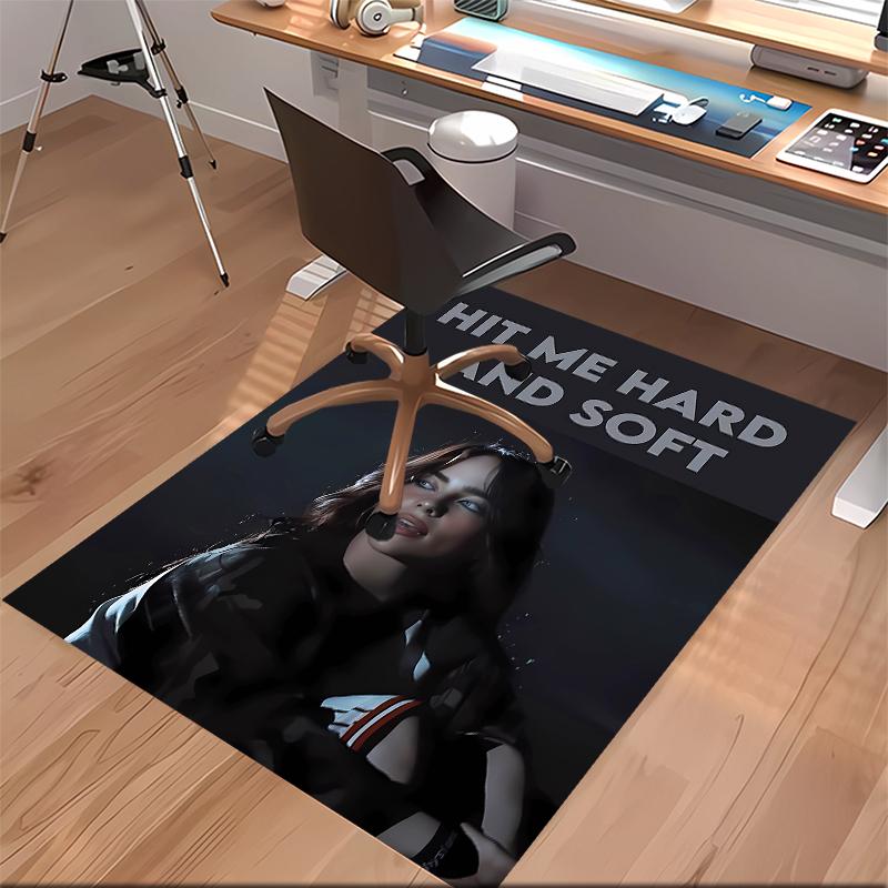 1pc Singer Billie Eilish1 Print Area Rug - Soft, Washable Non-Slip Indoor Mat for Office Chairs, Living Room, Home Office Decorative Rug