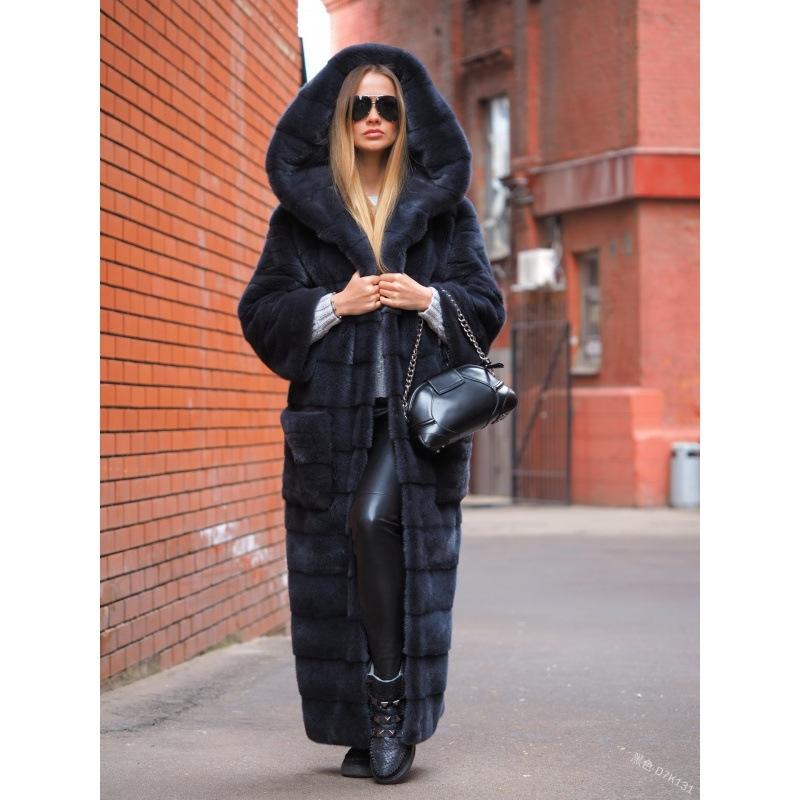 Large size leather women's jacket, street hipster without belt, solid color, long sleeve, artificial fur, hooded, warm.