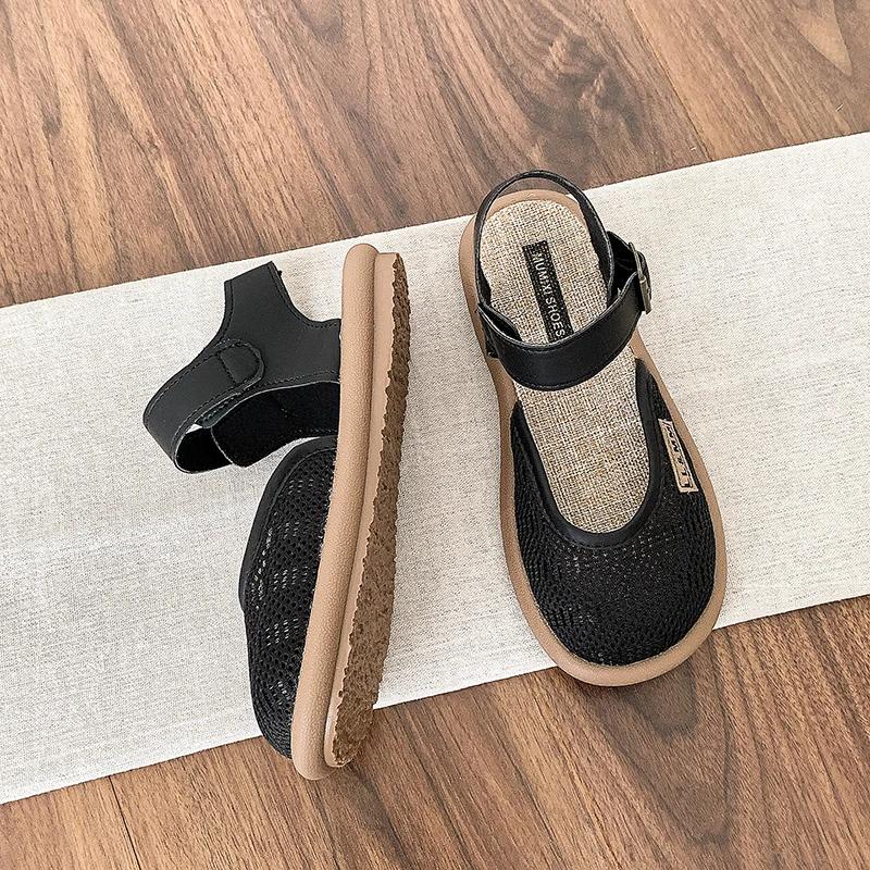 Mesh Shoes Breathable Mary Jane Sandals Linen Mesh Women's Shoes in Summer Wear Cotton and Linen Overhead Sandals Size 35-42