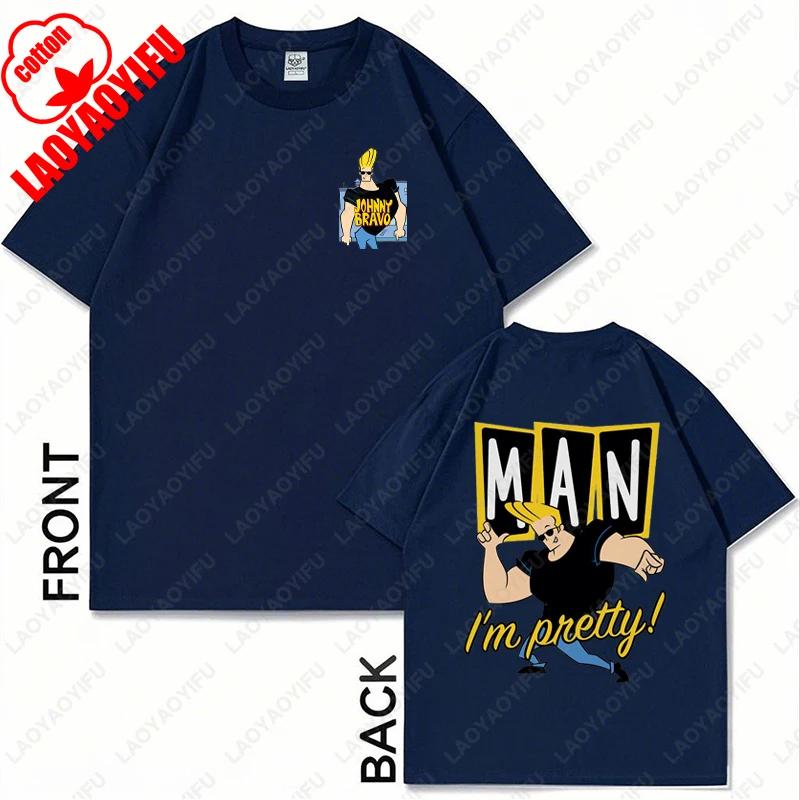 Vintage Cartoon Network Johnny Bravo Was Here Reckless Cotton Tshirt Im Pretty Graphic Print Tops Unisex Women Streetwear Tee Gift