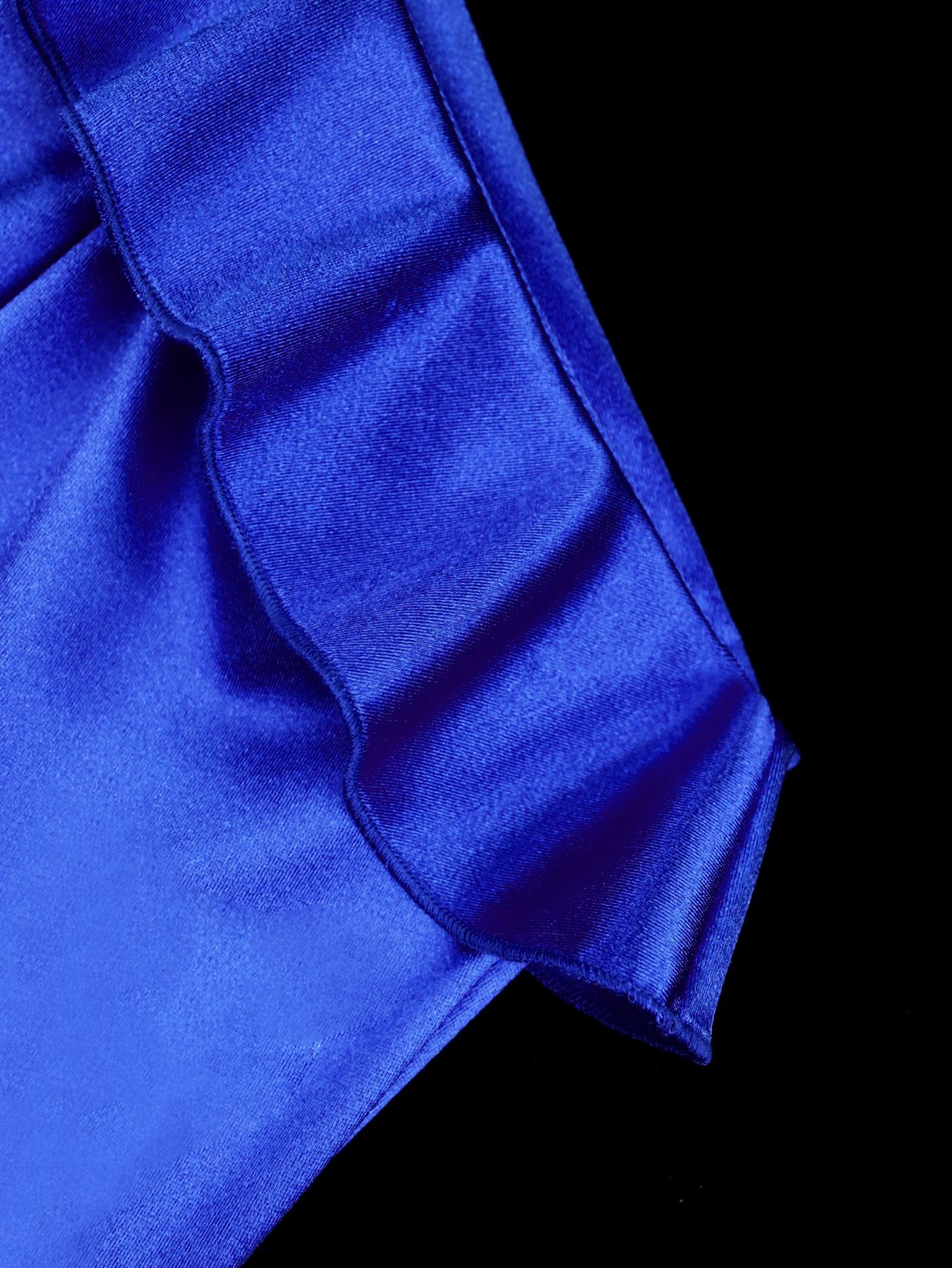 AOMEI синие атласные платья-футляры для женщин с оборками на одно плечо и длинными — фото 5