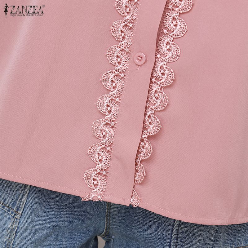 ZANZEA Women Casual Turn Down Collar Loose 3/4 Sleeve Blouse