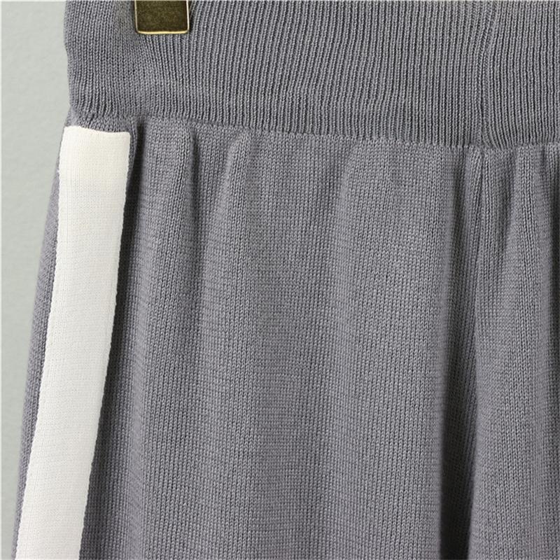 Autumn Women'S Fashion Zipper Jacket Knitted Suit Temperament Color Blocked Wide Leg Pants Two Piece Set