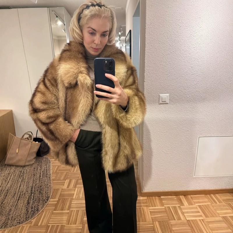 Womens Faux Fur Coat 2026 Winter Warm Loose Street Style Jacket With Pockets Mid-Length