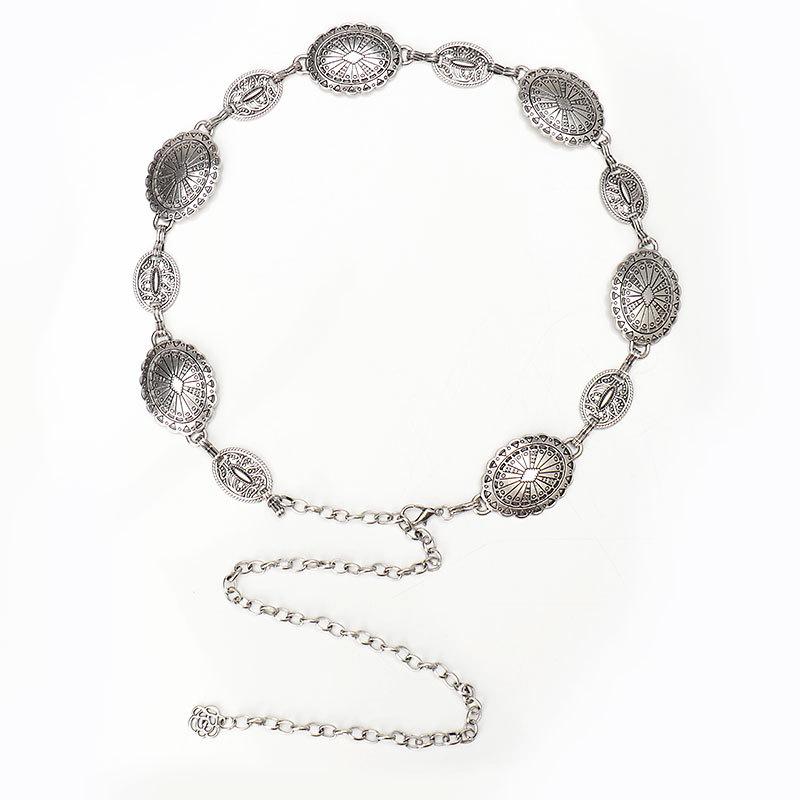 Engraved Sterling Silver Five-Star Waist Chain For Women, Retro Bohemian Decoration With Skirt, Metal Butterfly Belt For Women