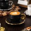 Neue Keramik geprägte Kaffeetasse und Untertasse Schwarz Weiß Keramik Latte Kaffeetasse Exquisite Nachmittagstee Blume Teetasse Milchbecher