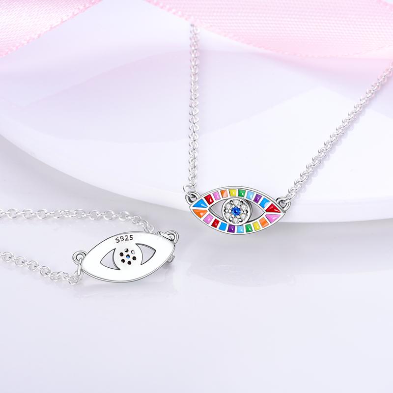Angel's Wings Feather Necklace 925 Silver Original Blue Eyes Long Chain Link For Mom Women Wedding Party Jewelry Gift
