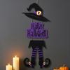 Happy Halloween Welcome Sign Witch Legs Hat Hanging Wooden Wall Decor Rustic Front Door Hanger for Porch Wall Indoor Outdoor Decor