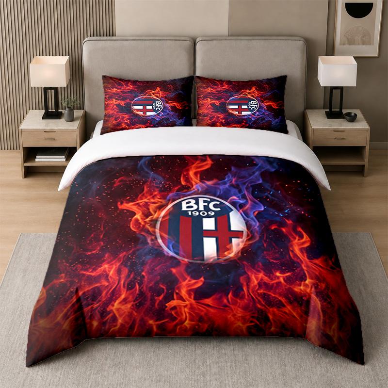 3Pcs Bedding SetBologna FC Soft Bed Sheet and Two Pillowcases Home Bedroom Decor