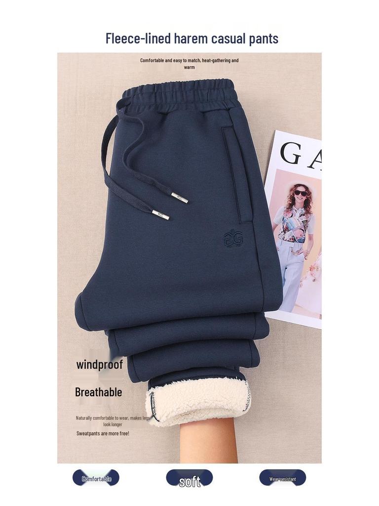 GAGN Women's Plus Size Winter Fleece-Lined High Waist Sweatpants with Zipper Pockets and Extra Long Fit.