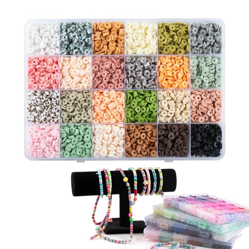 24 Color Clay Beads for Bracelet Making, Flat Clay Beads with Storage Box for DIY Jewelry Bracelet Necklace Making