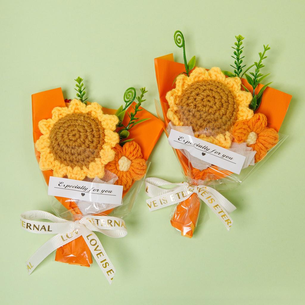 1Pcs Sunflower Yarn Bouquet Handmade Knitted Graduation Bouquet Gift