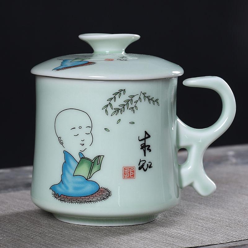 Ceramic Tea Cup with Lid Filter Tea Office Mug Jingdezhen Tea Set Celadon Cup Water Cup Teacup Mark Cup Drinkware