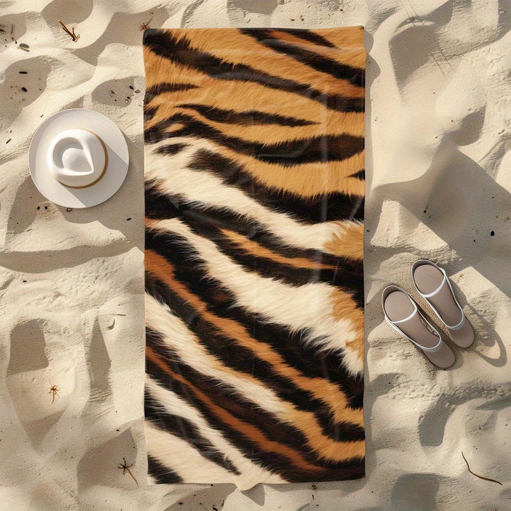 Großes Plüsch-Strandtuch mit Tiger-Muster, Hochsaugfähig für den Urlaub am Meer, Schwimmbad