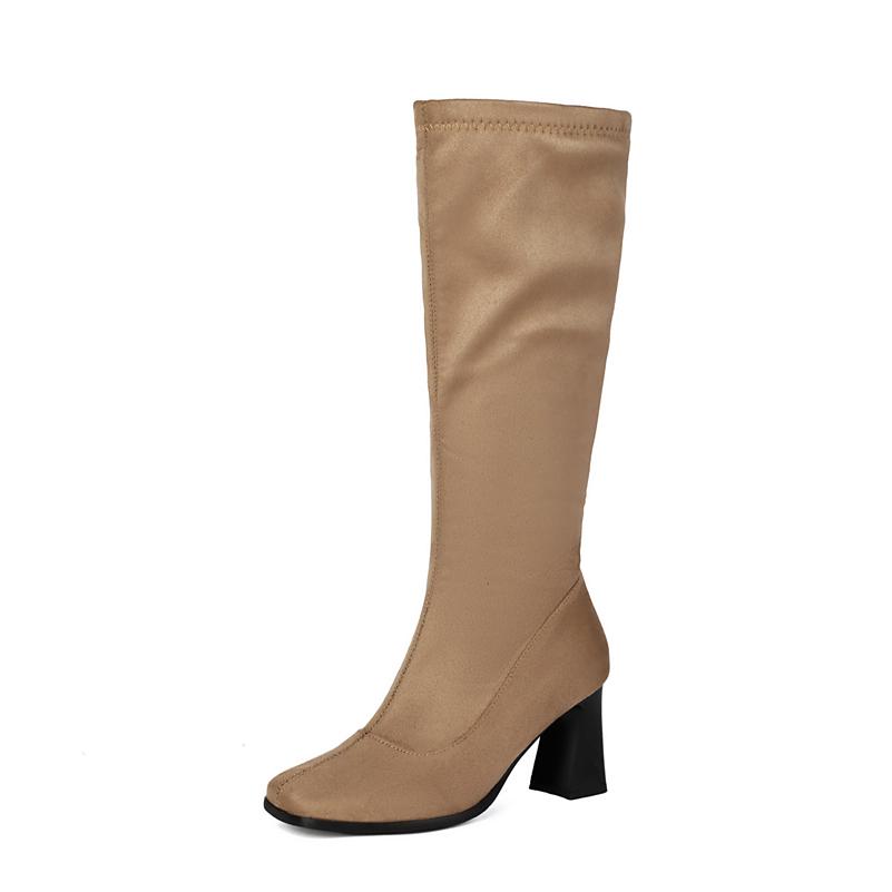 

Женские ботфорты до колена, длинные, с квадратным носком, на толстом высоком каблуке, на молнии, сапоги гого, женская модная обувь, осень-зима, хаки, 43 39 хаки