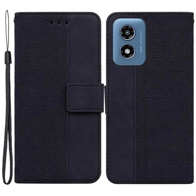 

For Motorola Moto G Play (2024) 4G Case 3D Geometry Leather Wallet Phone Cover with Strap