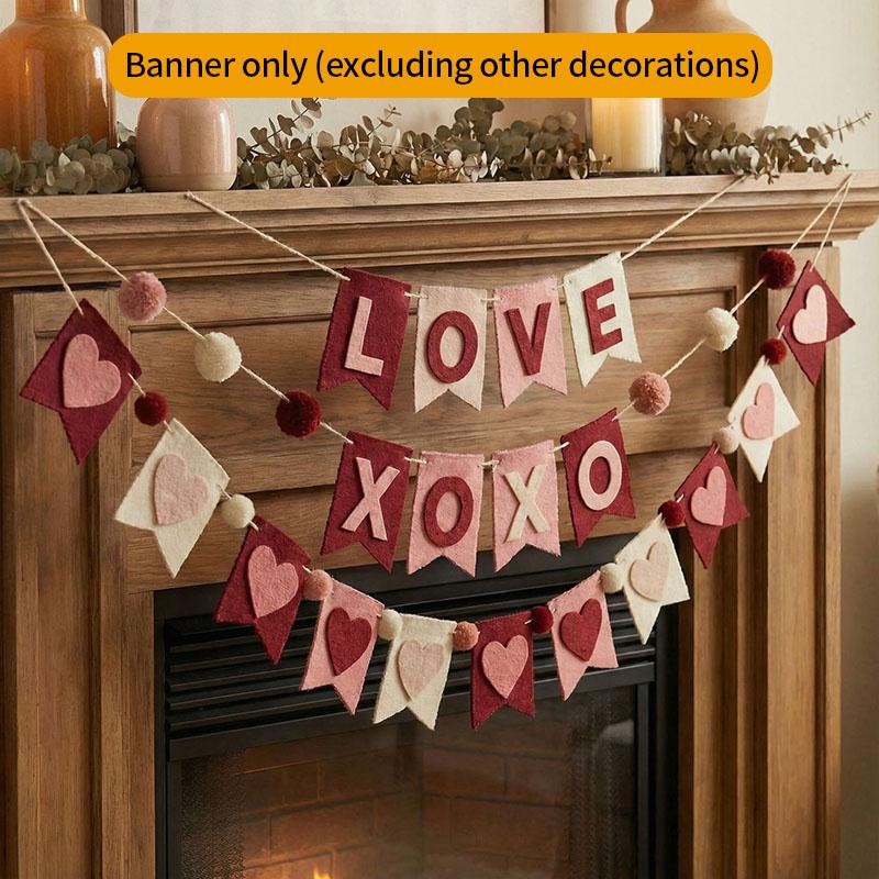 Neue Rot-Rosa Herz Filzblumen-Girlande Banner Für Valentinstag Hochzeit Verlobung Party Dekoration Und Heimdekoration
