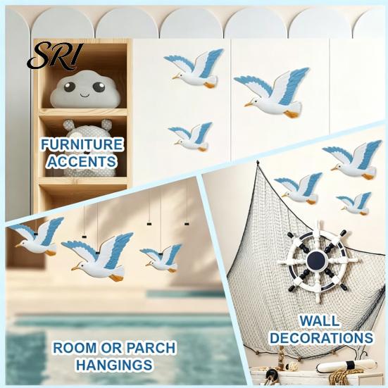 Coastal Living Room Decor 3 Pcs Wood Seagull Beach Wall Art Nautical Theme Flying Sea Soft Delicate Line Artwork Birds Sculpture Lake House