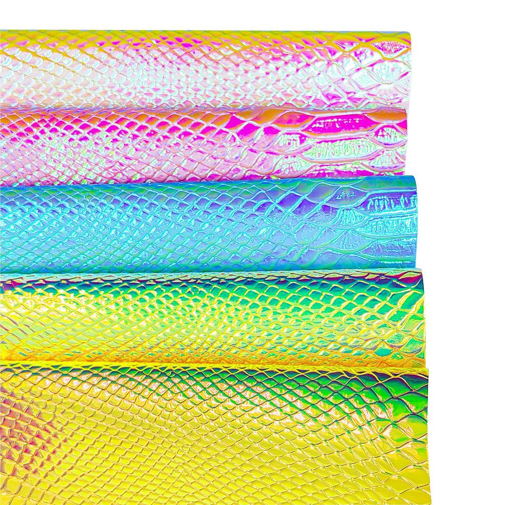 Iridescent Snake Print Laser Leather A4 Handbag Set with Mirror Embossed Synthetic Material