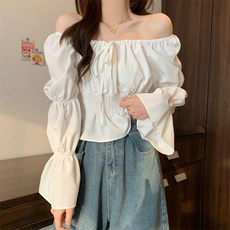 French Puff Sleeve Ruffle Top: Niche Design, Gentle Clavicle Style, Waist-Cinching, Versatile & Elegant