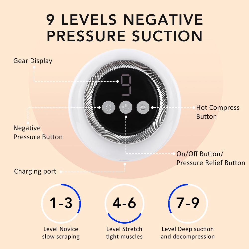 Electric Cupping Massager 9 Levels Suction Red Light Hot Compress Negative Pressure Cupping Scraping Tool GuaSha Device